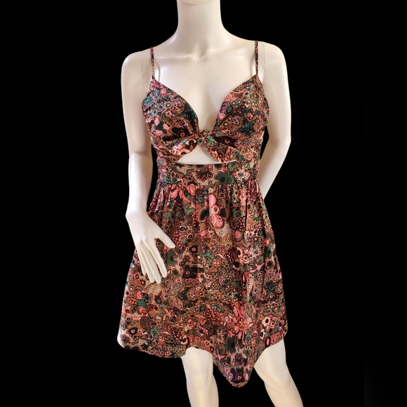 A.L.C. Sample Dress Dani Floral Cotton Mini Dress in Pink Tie Front Cutout - Picture 9 of 12